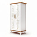 Witte kast met sierlijke decoratie en houten bovenkant 180 x 90 x 45cm