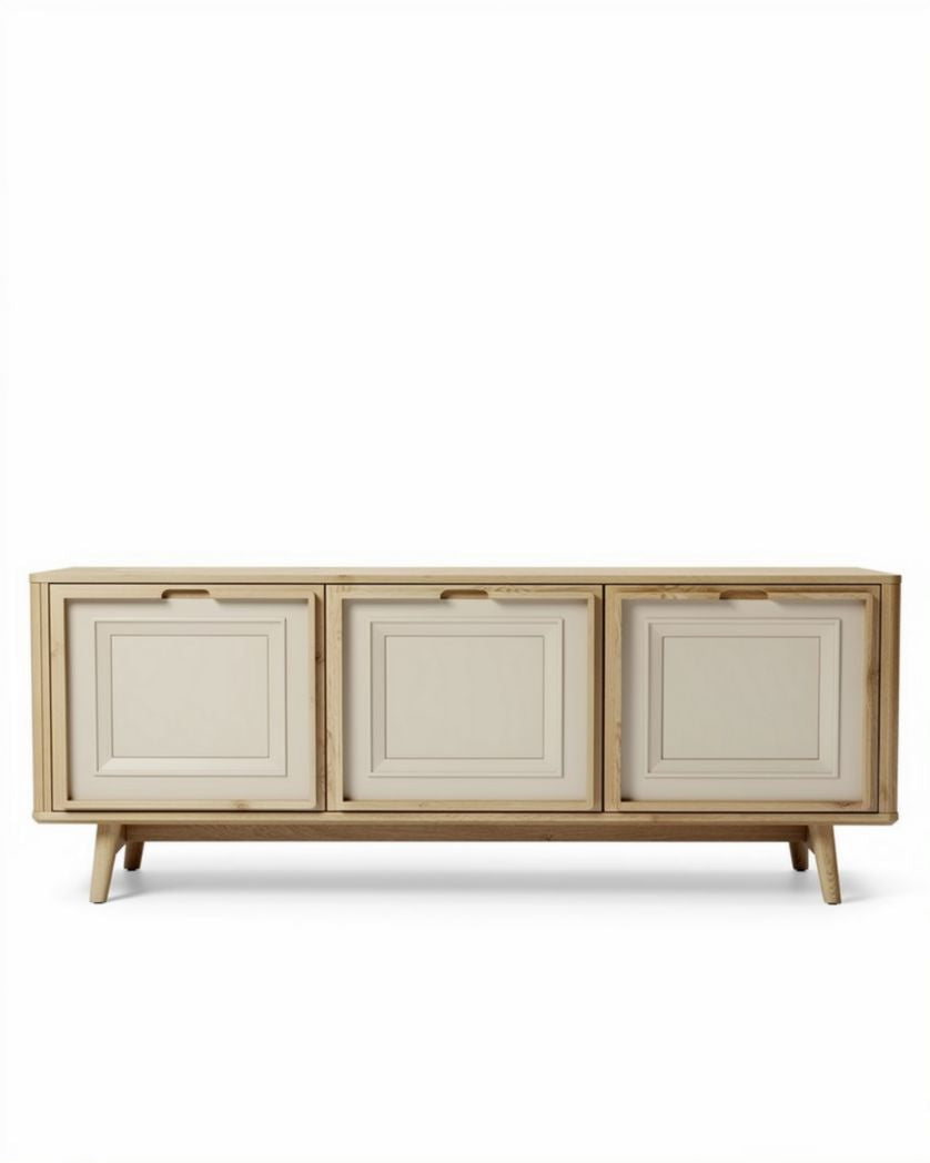 Dressoir van hout met 3 deuren in lichtbeige 150 x 45 x 70cm