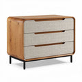 Houten ladekast met drie lades en stoffen fronten 80 x 40 x 70cm