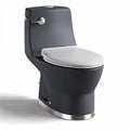 Zwart keramisch toilet met geïntegreerde sifon en chrome bedieningsknop 70 x 37 x 40cm