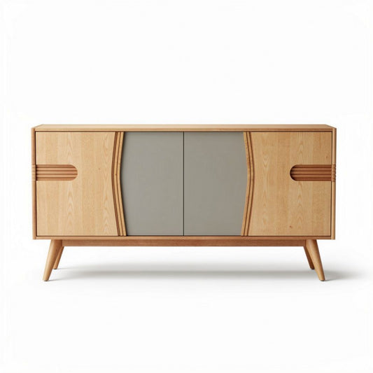 Sideboard van hout met gestructureerde deuren 150 x 40 x 75cm beige en bruin