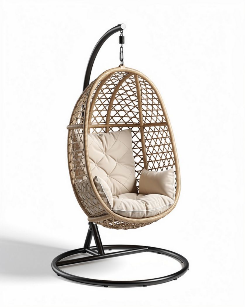 Hangstoel van rotan met kussen voor binnen en buiten 90 x 75 x 120cm