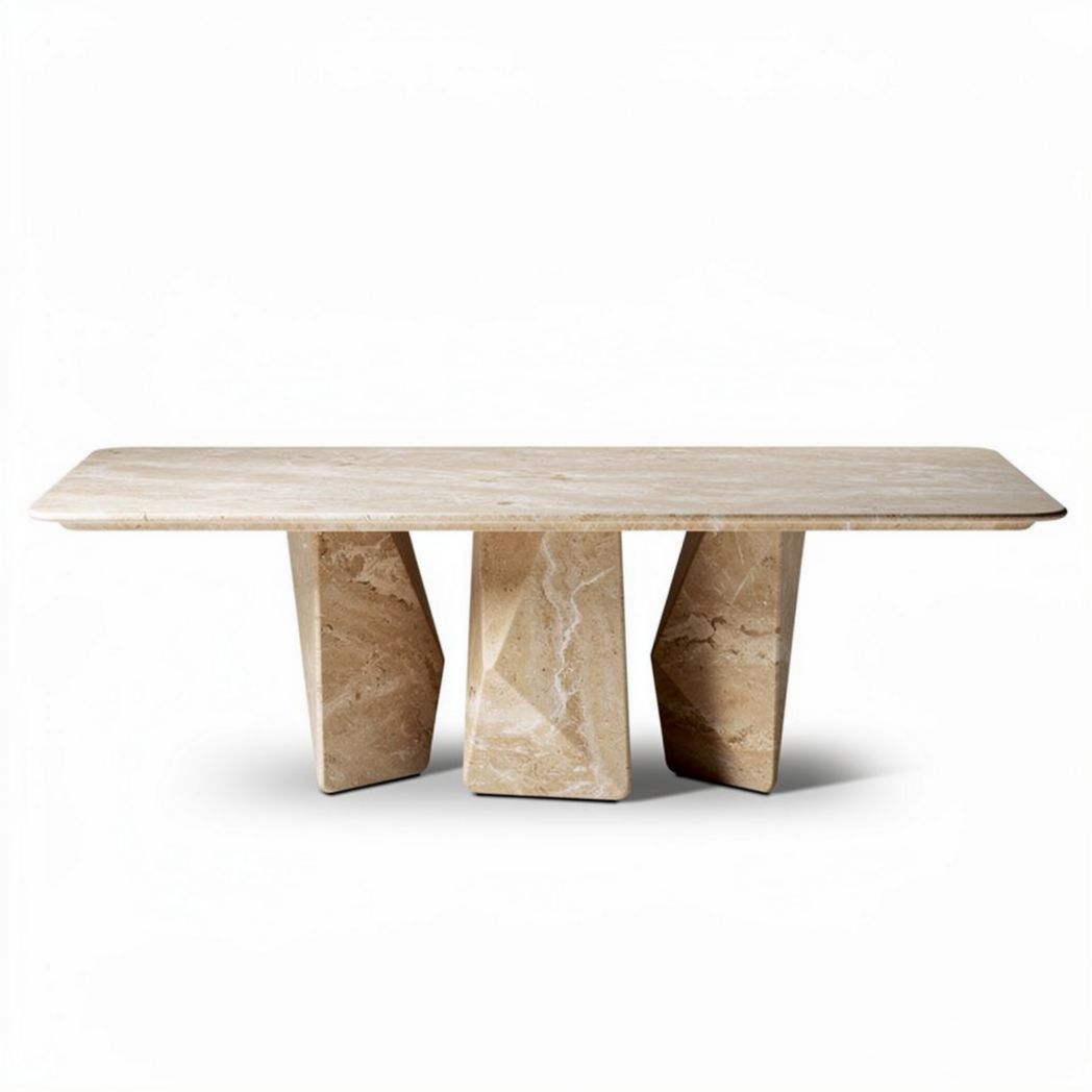 Marmeren eettafel van 150 x 60 x 75 cm met gestructureerde poten
