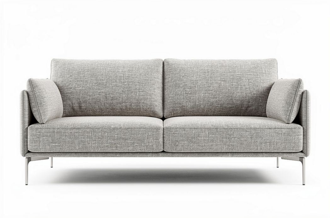 Tweed bank met rvs poten in lichtgrijze kleur 200 x 80 x 90cm