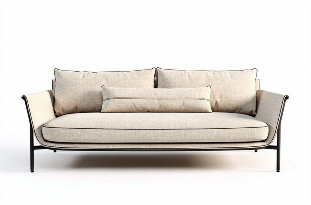 Moderne bank van stof met metalen frame en kussens 200 x 90 x 85cm