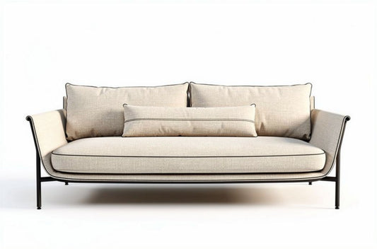 Moderne bank van stof met metalen frame en kussens 200 x 90 x 85cm